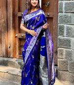 Violet woven design zari silk blend banarasi saree