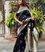 Black woven design zari silk blend banarasi saree