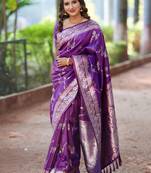 Purple woven design zari silk blend banarasi saree
