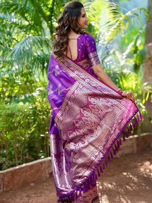 Purple woven design zari silk blend banarasi saree 2