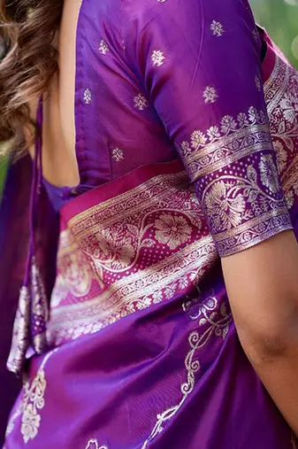 Purple woven design zari silk blend banarasi saree