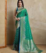 Green woven design zardozi satin mysore silk saree