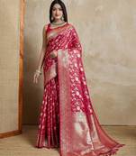Red woven design zardozi satin mysore silk saree