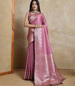 Pink woven design zardozi satin mysore silk saree