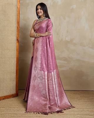 Pink woven design zardozi satin mysore silk saree 2