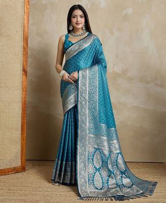 Blue woven design zari satin mysore silk saree 1
