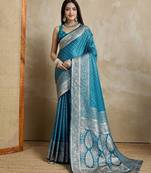 Blue woven design zari satin mysore silk saree