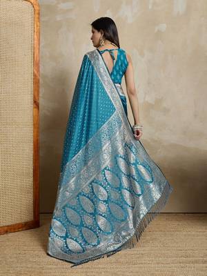 Blue woven design zari satin mysore silk saree 3