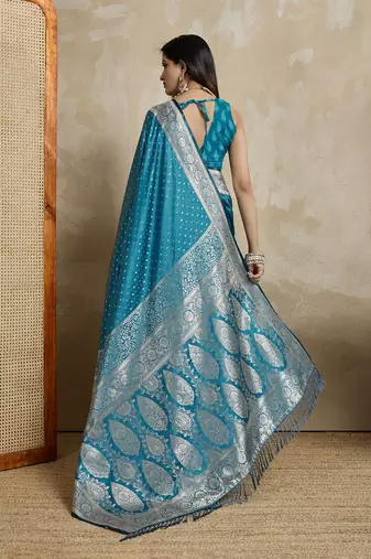 Blue woven design zari satin mysore silk saree