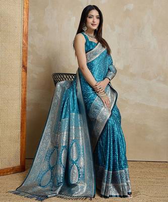 Blue woven design zari satin mysore silk saree 4