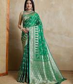 Green woven design zardozi satin mysore silk saree