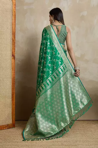 Green woven design zardozi satin mysore silk saree