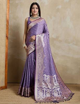 Lavender woven design zari satin mysore silk saree 1