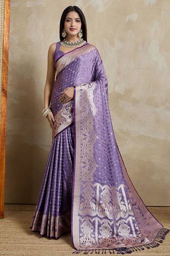Lavender woven design zari satin mysore silk saree