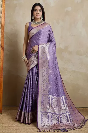 Lavender woven design zari satin mysore silk saree