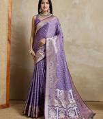 Lavender woven design zari satin mysore silk saree