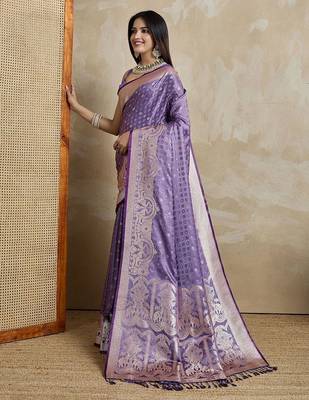 Lavender woven design zari satin mysore silk saree 2