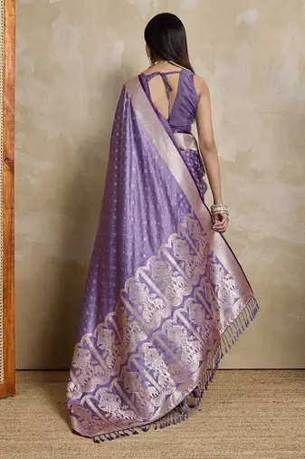 Lavender woven design zari satin mysore silk saree