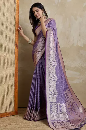 Lavender woven design zari satin mysore silk saree
