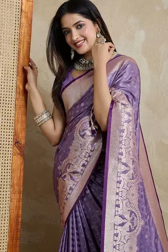 Lavender woven design zari satin mysore silk saree