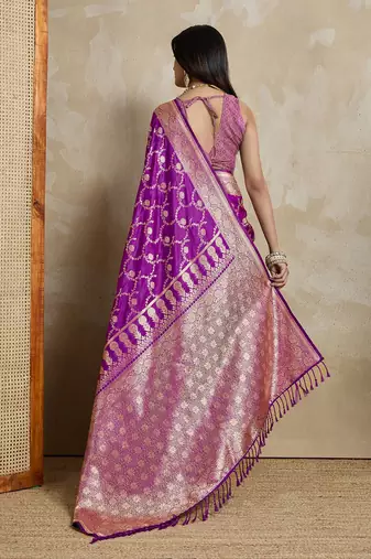 Violet woven design zardozi satin designer mysore silk saree