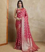 Red woven design zardozi satin mysore silk saree