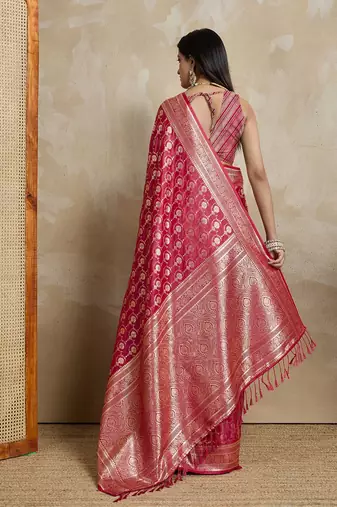 Red woven design zardozi satin mysore silk saree