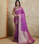 Purple woven design zardozi satin mysore silk saree