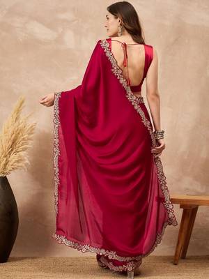 Maroon embellished embroidered saree with cut work border 2