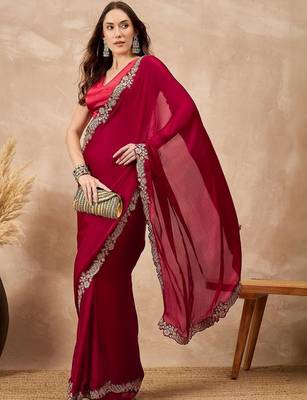 Maroon embellished embroidered saree with cut work border 3