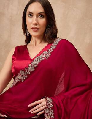 Maroon embellished embroidered saree with cut work border 5