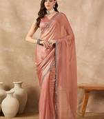 Peach beads and stones  chiffon designer saree