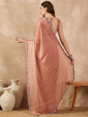 Peach beads and stones  chiffon designer saree 3