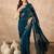 Teal floral embroidered  chiffon saree