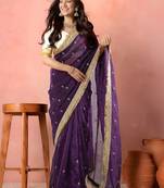 Purple embellished embroidered tissue saree