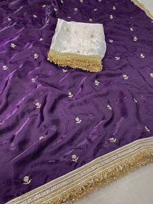 Purple embellished embroidered tissue saree 4