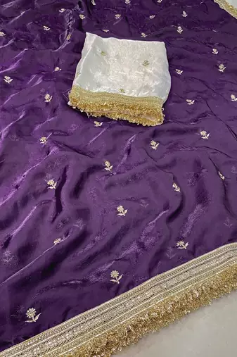 Purple embellished embroidered tissue saree
