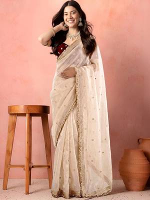 White embellished zari tissue designer saree 1