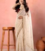 White embellished zari tissue designer saree
