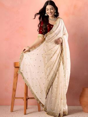 White embellished zari tissue designer saree 2