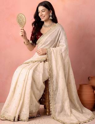White embellished zari tissue designer saree 3