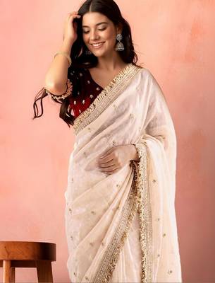 White embellished zari tissue designer saree 4