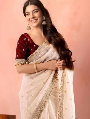 White embellished zari tissue designer saree 5