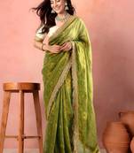 Green embellished zari tissue saree