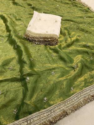 Green embellished zari tissue saree 4