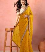 Yellow embellished zari tissue designer saree