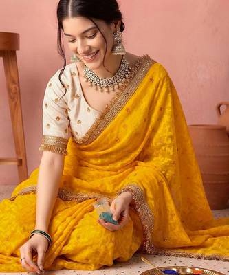 Yellow embellished zari tissue designer saree 2