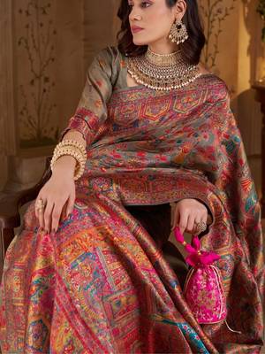 Multicolor ethnic motifs silk blend heavy work banarasi saree 2