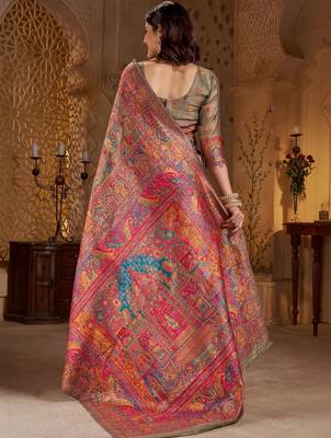 Multicolor ethnic motifs silk blend heavy work banarasi saree 3