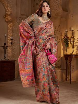 Multicolor ethnic motifs silk blend heavy work banarasi saree 4